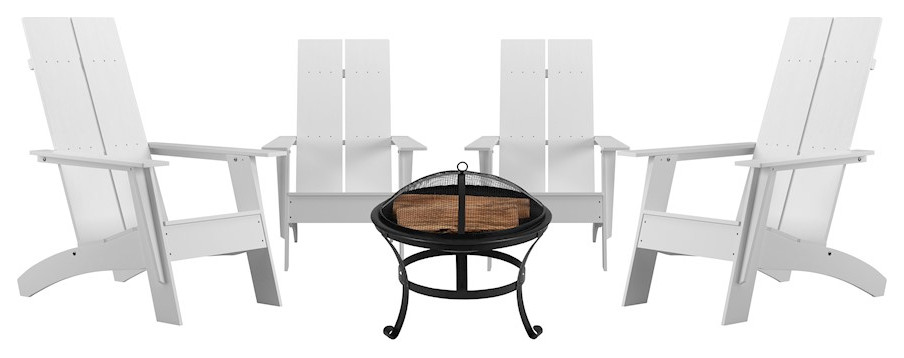 4-Pack White Rockers and Fire Pit - Outdoor Rocking Chairs - by ...