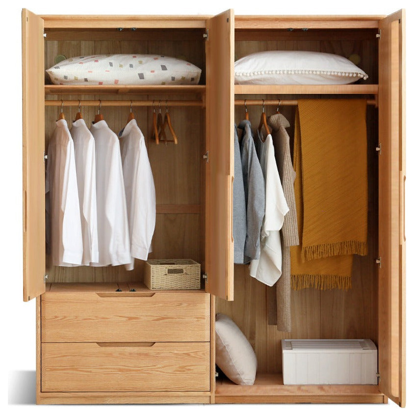 Oak Solid Wood Wardrobe, 2 Wardrobe Package 2 70.922.4x78.7" Transitional Armoires And