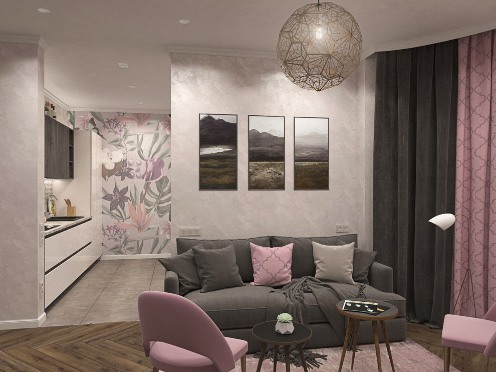 Прихожая с гостиной в однокомнатной квартире