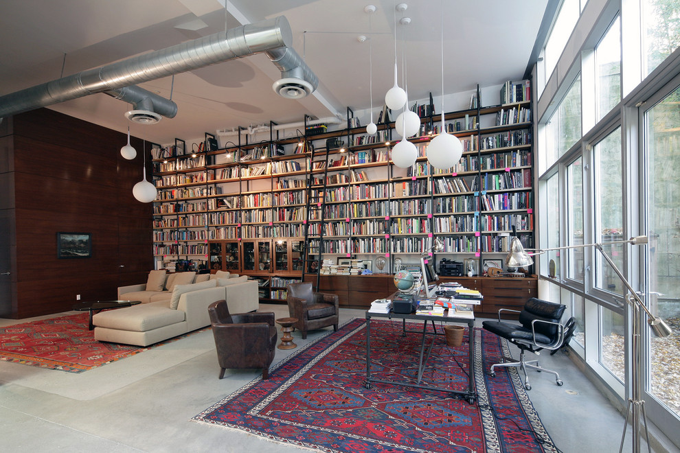 This is an example of an industrial family room in New York.