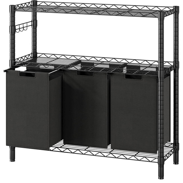 Black Metal Laundry Basket Racks With 3 Removable Laundry Baskets