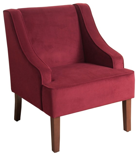 Fabric Upholstered Wooden Accent Chair With Swooping Armrests Red And Brown Contemporary Armchairs And Accent Chairs By Virventures
