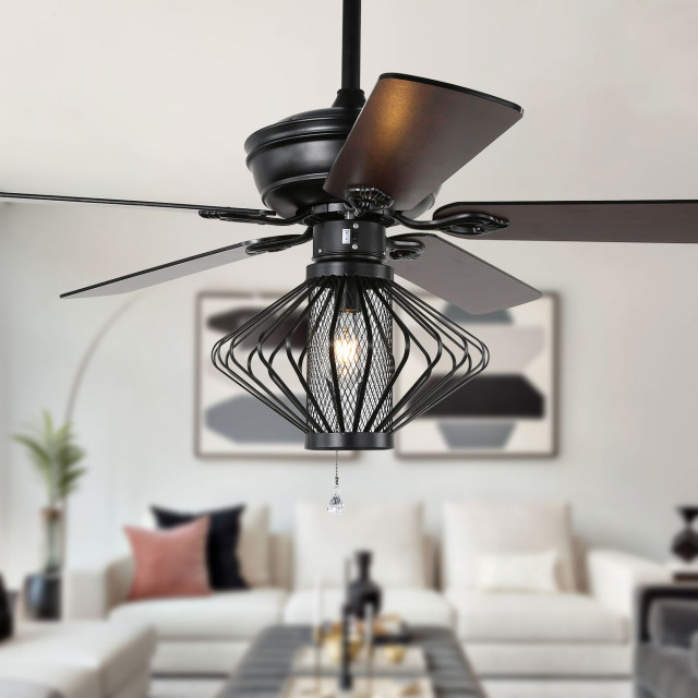 Black Industrial Ceiling Fan With Cage, Bella Depot Black Industrial Ceiling Fan With Remote Control