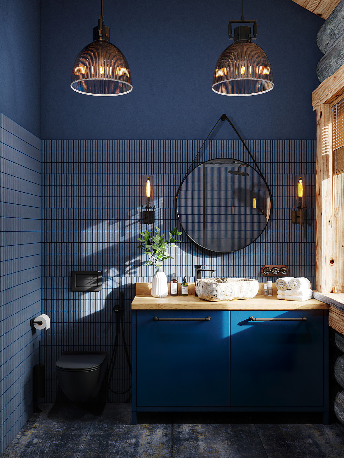 Дом из кело для рыбалки. Душевая комната