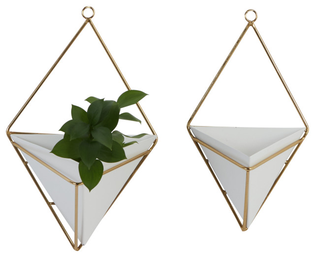 Contemporary White Metal Wall Planter 51965 Contemporary Outdoor