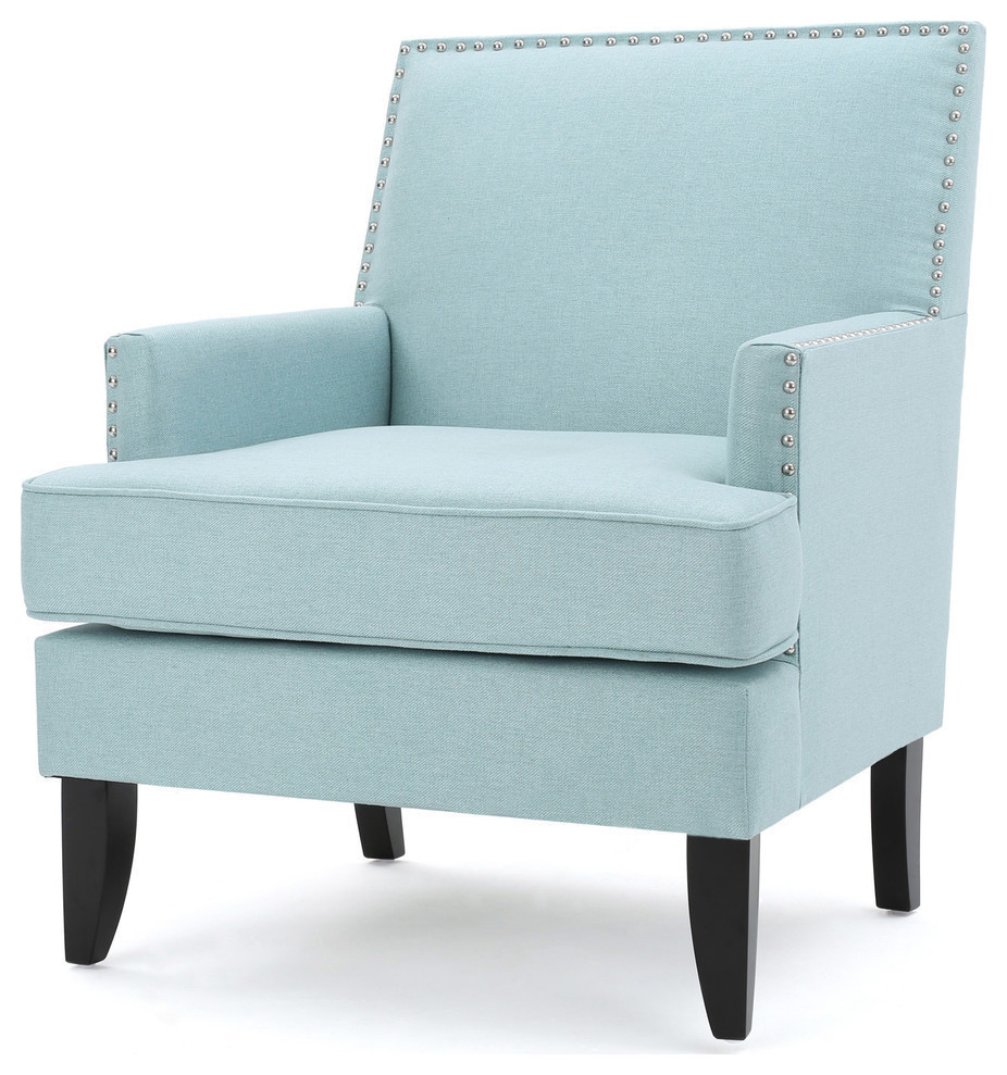 GDF Studio Talette Studded Sky Blue Fabric Club Chair, Light Blue