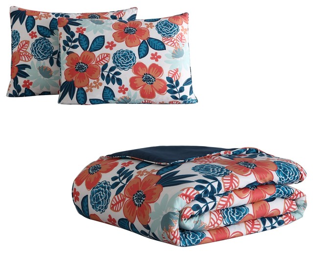 Mhf Home Portia Red And Blue Floral Comforter Set Contemporary