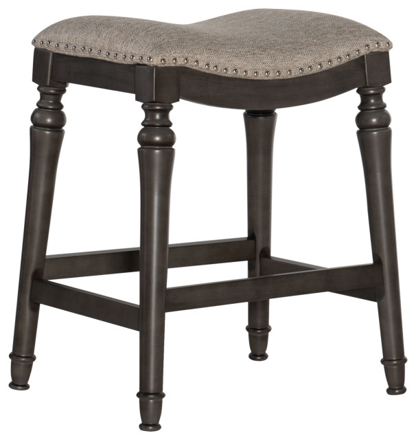 Counter Height Stool with Saddle Seat and Nailhead Trims, Gray