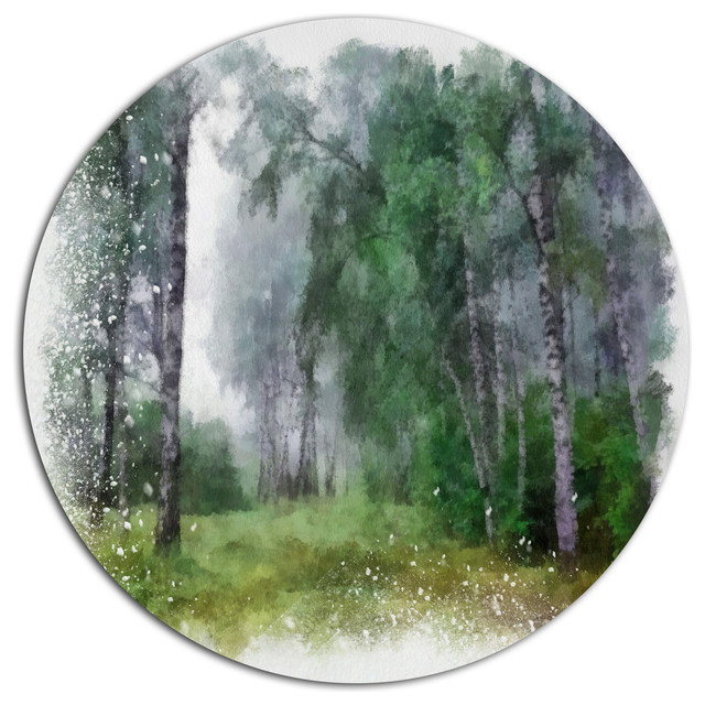 Disc of 23 inch 23 H x 23 W x 1 D 1P Brown//Green Designart Early Morning Sun in Forest Landscape Photo Round Wall Art