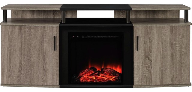 Sonoma Oak Black Electric Fireplace Tv Stand Accommodates Up To