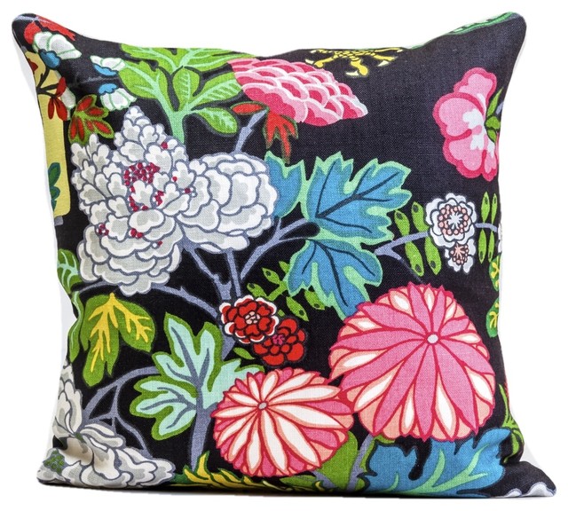 Schumacher Chiang Mai Dragon Pillow Cover Ebony Contemporary