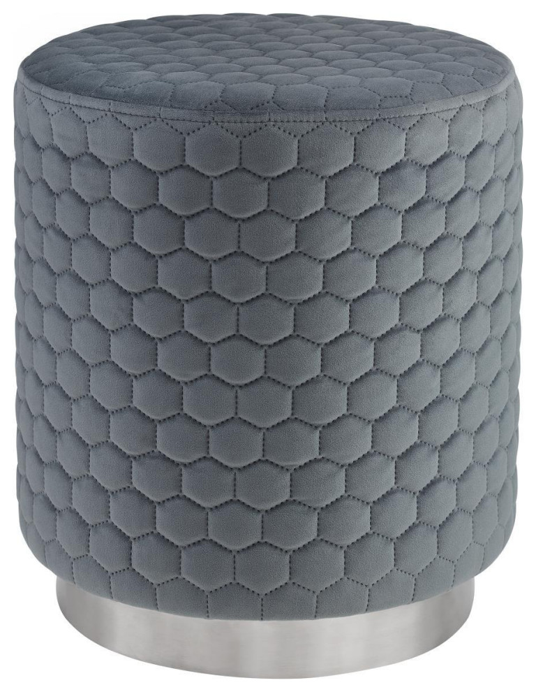 Linon Camber Round Upholstered Stool Ottoman Grey ST010GRY01ASU ...
