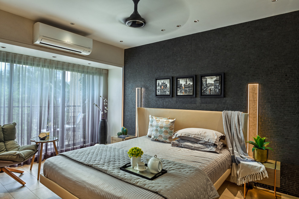 Design ideas for a contemporary bedroom in Mumbai.