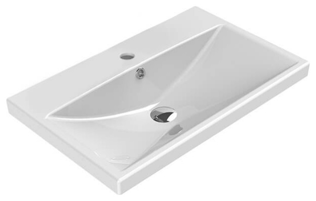 Rectangular White Ceramic Wall Mounted or Drop In Sink, One Hole