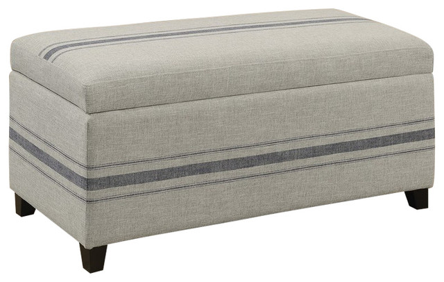 Country Style Gray Fabric Storage Bench Seat Transitional
