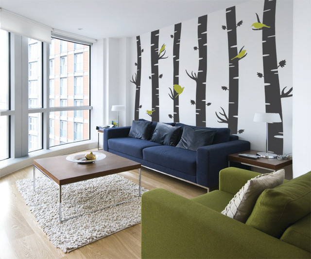 Birch Tree Forest Decal with 6 Trees & Birds