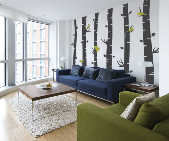 Birch Tree Forest Decal with 6 Trees & Birds