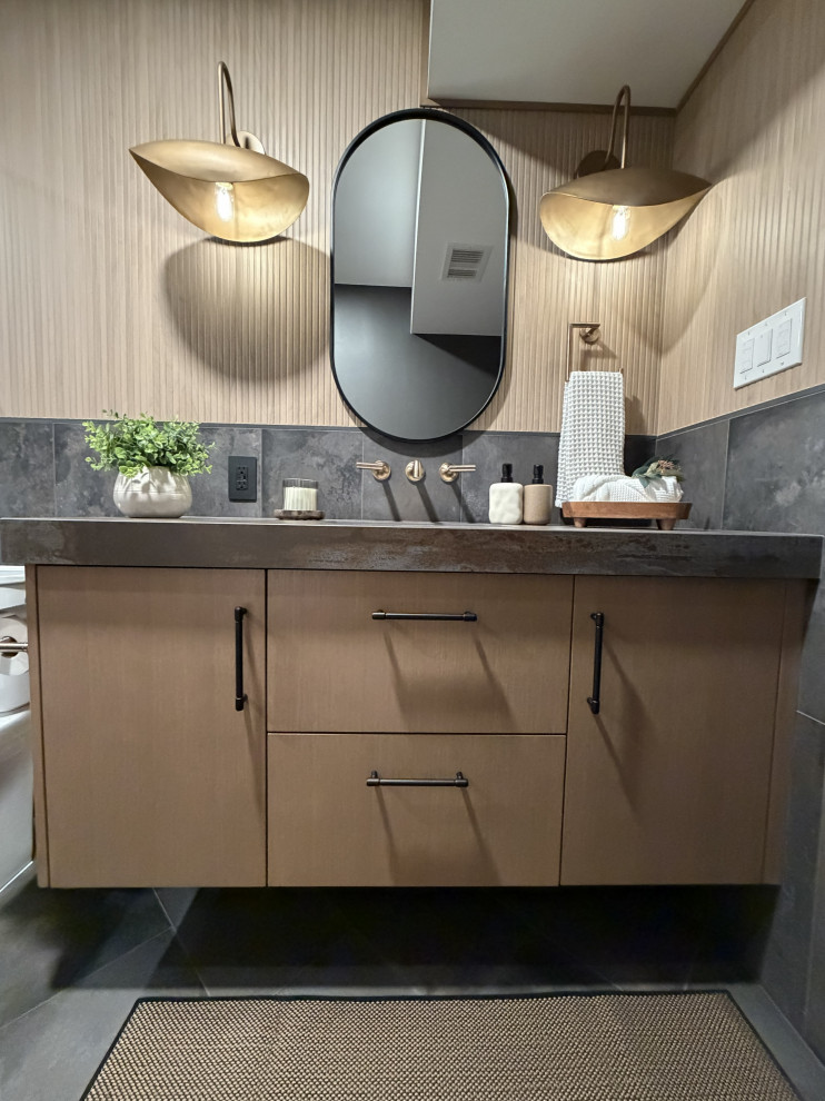Custom Floating Vanity | Moody Contemporary Bathroom