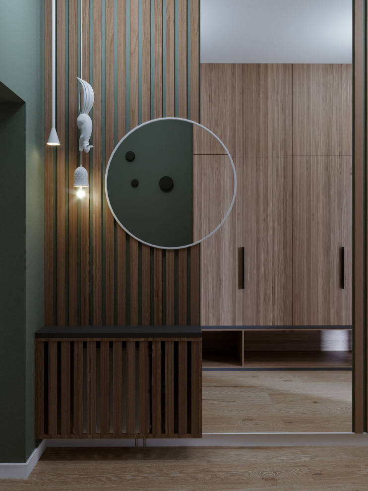 Современный интерьер дома с акцентами лестного цвета