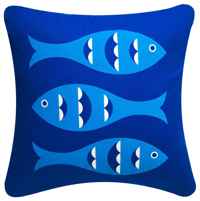 Blue Fish Eco Pillow, Sapphire Blue, 18x18, With Insert
