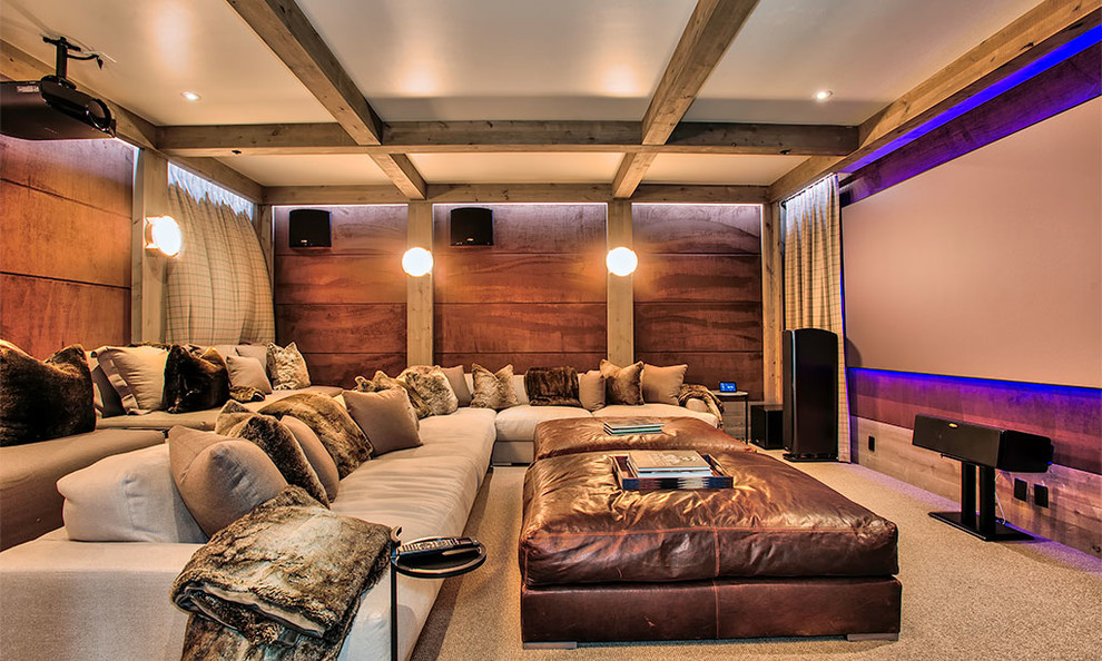 Design ideas for a country home theatre in Other with a projector screen.