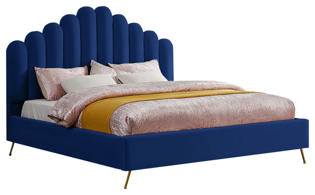 Lily Velvet Bed, Navy, King