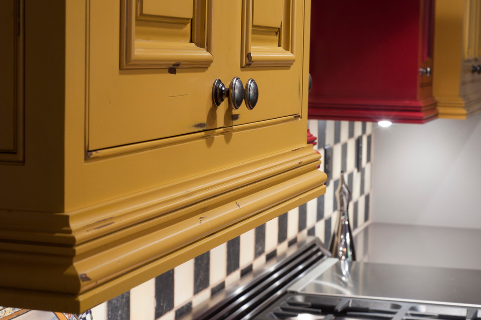 Distressed Rustic Light Rail Mustard Yellow Cabinets Rustic Kitchen Other By National Woodwork
