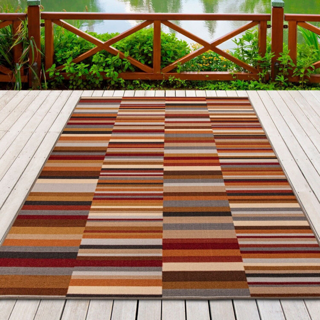 Arden Striped Nylon Washable Outdoor Area Rug, Multi-Colored, 8 Ft. X 10 Ft.