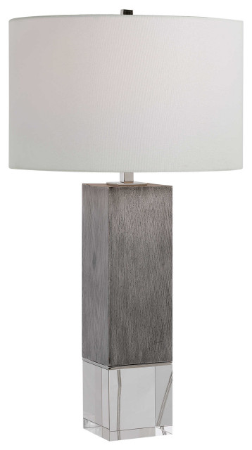 Elegant Modern Lodge Gray Oak Look Table Lamp Crystal Square White Round Shade