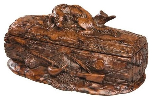 Box Resting Hunting Dog Hinged Lid Intricately Carved Hand-Cast Resin
