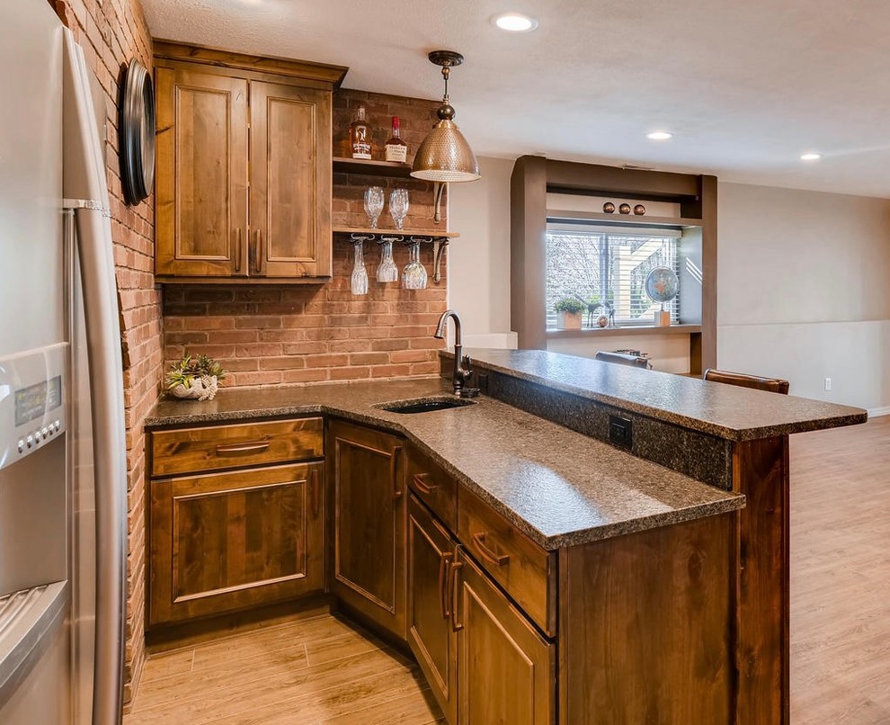 Inspiration for a rustic basement remodel in Denver
