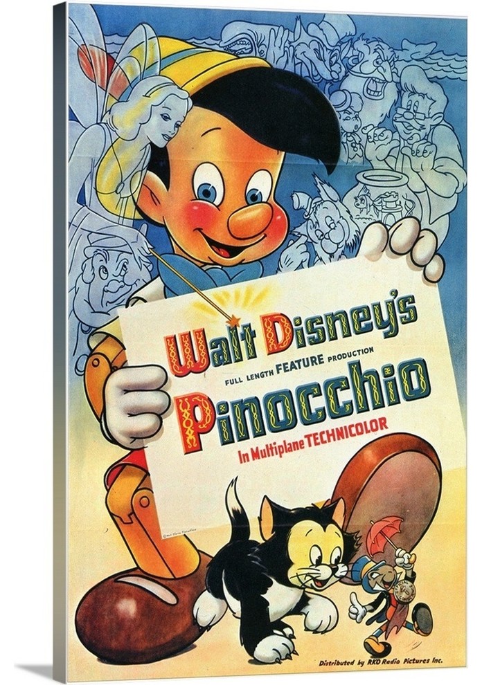 "Pinocchio (1940)" Wrapped Canvas Art Print, 32"x48"x1.5"