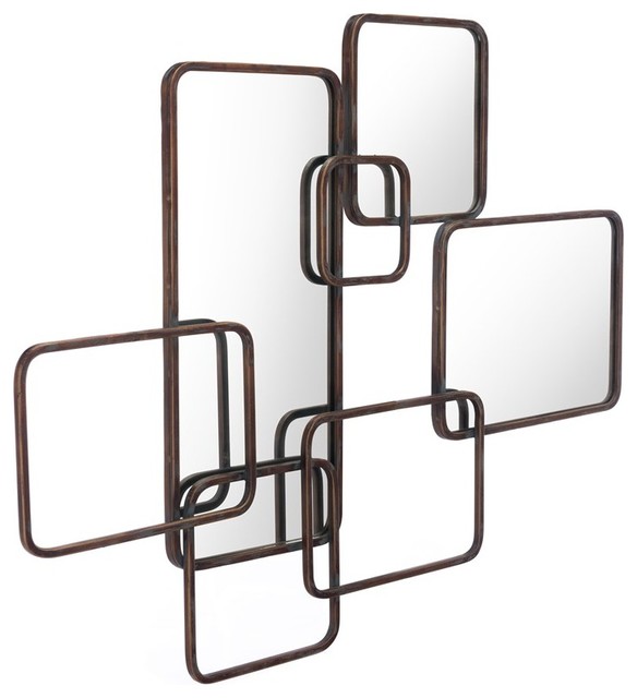 Modern Square Accent Wall Mirror, Antique Style, Steel Metal, Lounge