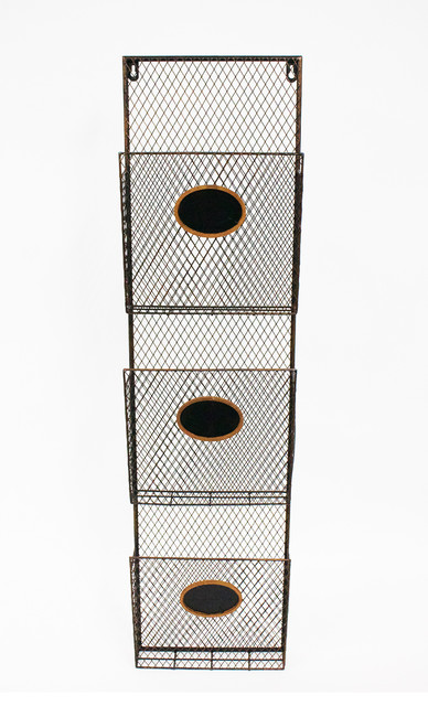 3 Pocket Wall Hanging File Holder Metal Black Industrial