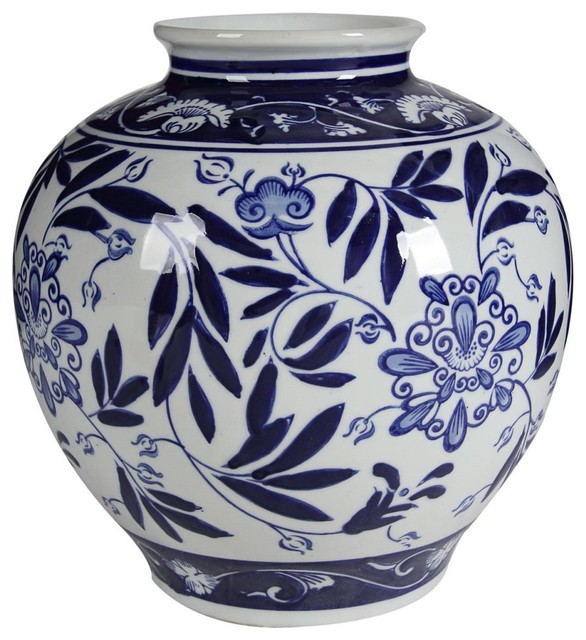 A&B Home 8.5 X 9" Aline Blue and White Floral Round Vase
