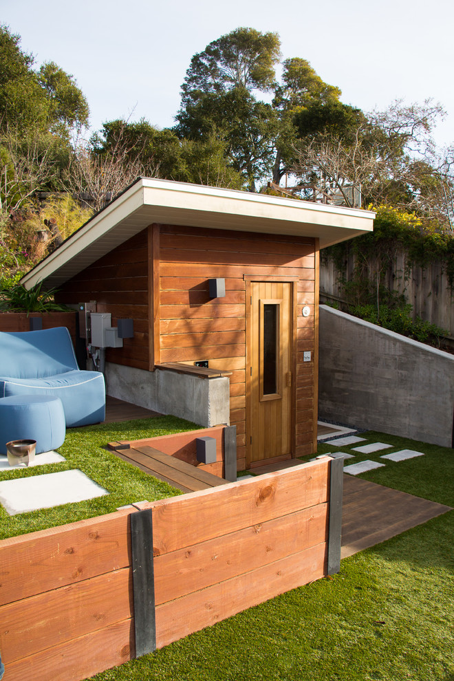 This is an example of a contemporary detached shed and granny flat in San Francisco.