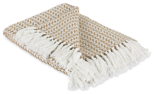 DII 50x60" Modern Cotton Arrowhead Woven Throw with Fringe in Stone