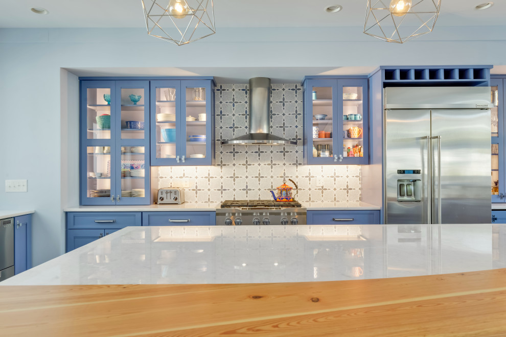 Example of a large beach style kitchen design in New York