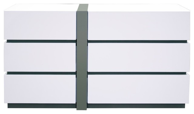Seville Modern 6 Drawer White Dresser Contemporary Dressers