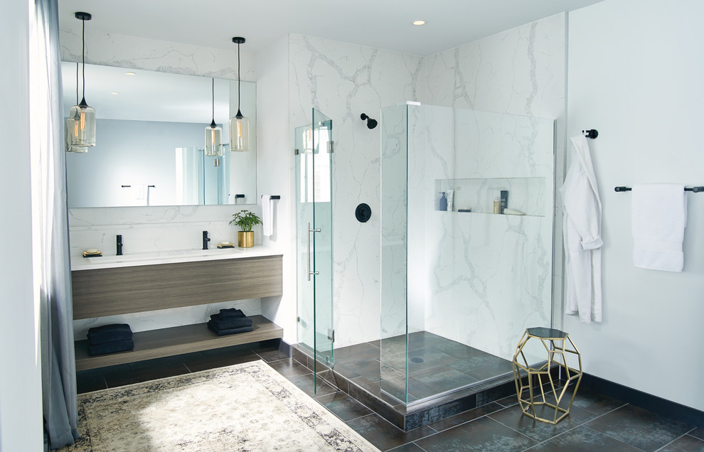 Example of a trendy bathroom design in Cleveland