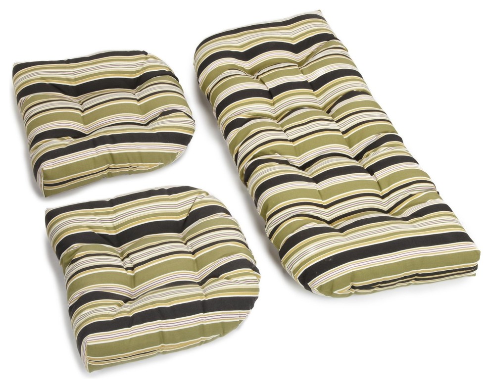 U-Shaped Spun Polyester Tufted Settee Cushion Set, Set of 3, Capri