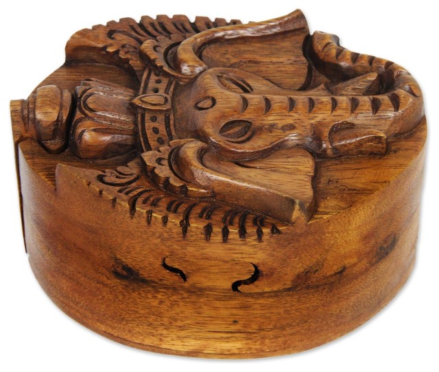 Wood Puzzle Box Auspicious Ganesha Indonesia Mediterranean Decorative Boxes By Novica