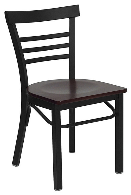 Hercules Series Black Ladder Back Metal Restaurant Chair with Mahogany Wood Seat