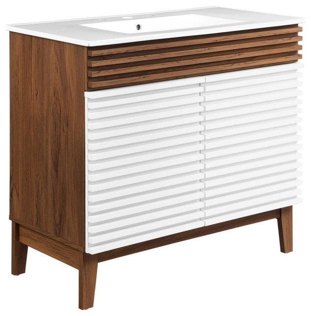 Render 36 Bathroom Vanity, White Walnut White Contemporary Bathroom Vanities And Sink