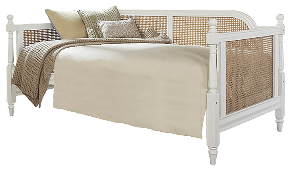 Hillsdale Melanie Wood and Cane Twin Daybed in White and Natural