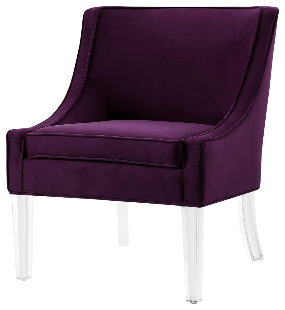 nicole miller marc velvet accent chair with acrylic legs purple