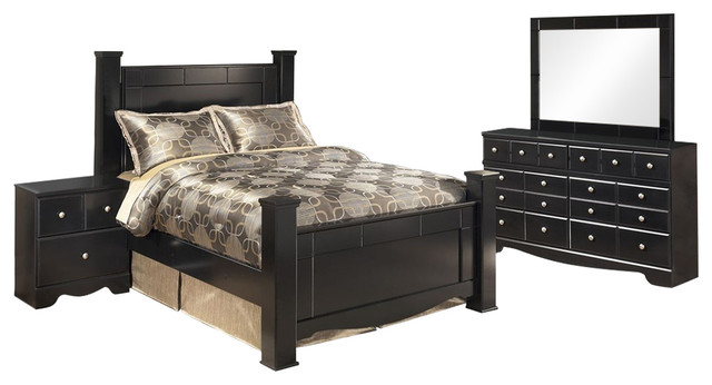 Ashley Shay 4 Piece Queen Poster Bedroom Set Black