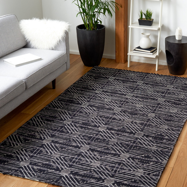 Safavieh Marbella Mrb451Z Geometric Rug, Black/Ivory, 2'3"x8' Runner Contemporary Hall And