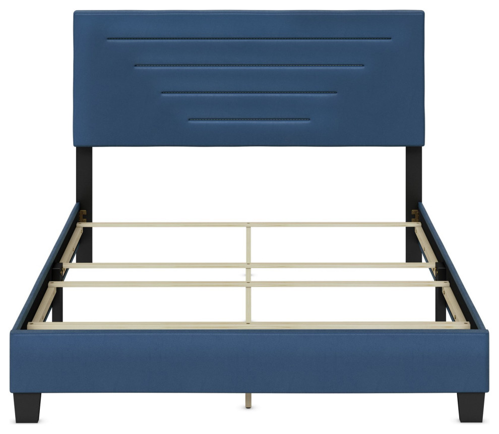 Contemporary Platform Bed, Headboard With Line Stitched Pattern Contemporary Platform Beds