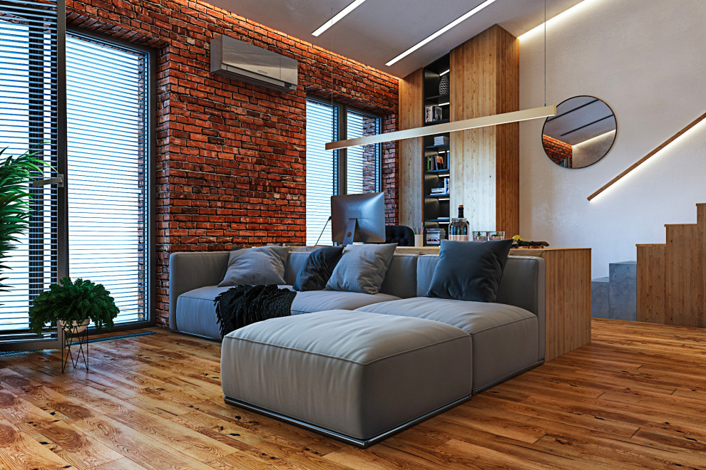 Интерьер небольшой двухуровневой квартиры студии в стиле лофт